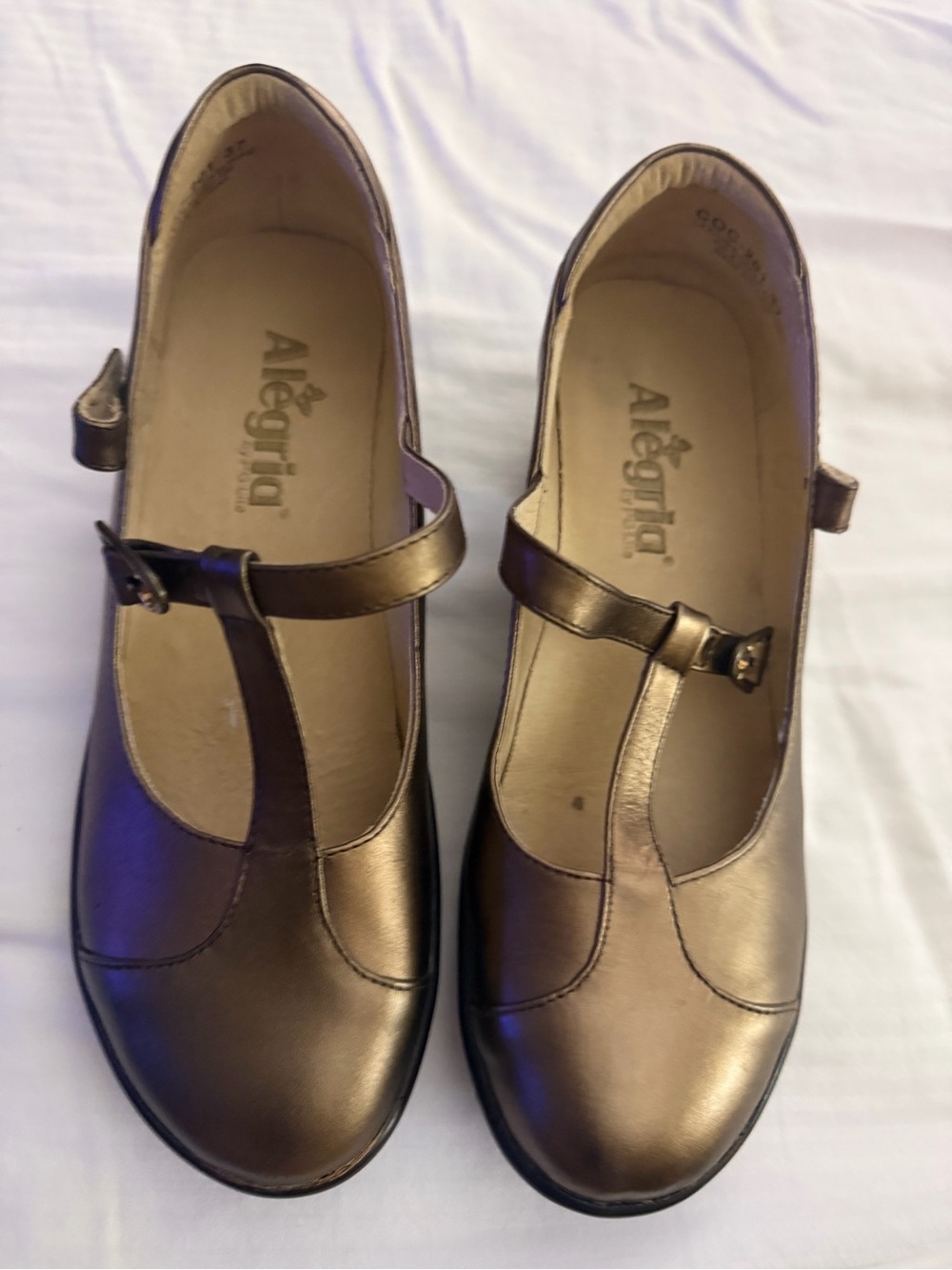 Alegria Bronze Metallic T-Strap Flats